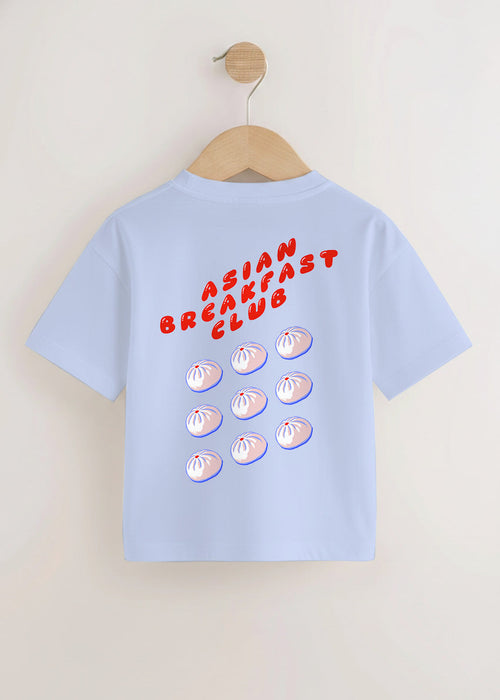 Blue kids t-shirt with asian breakfast club and buns print