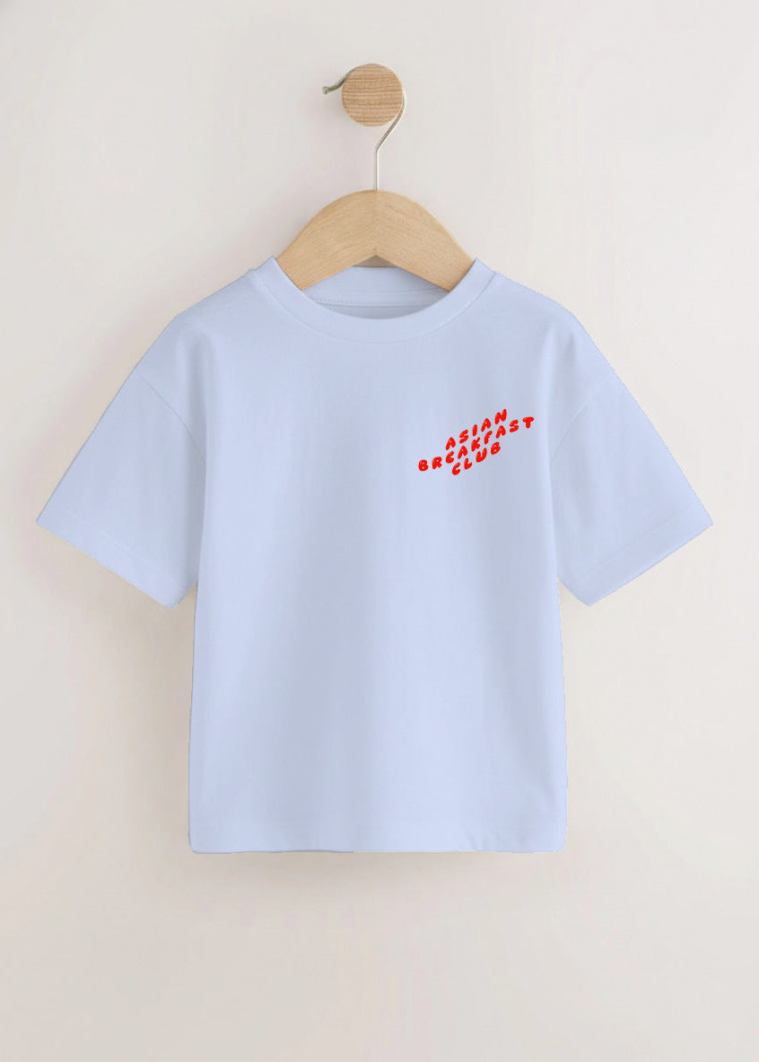 Blue kids t-shirt with asian breakfast club and buns print