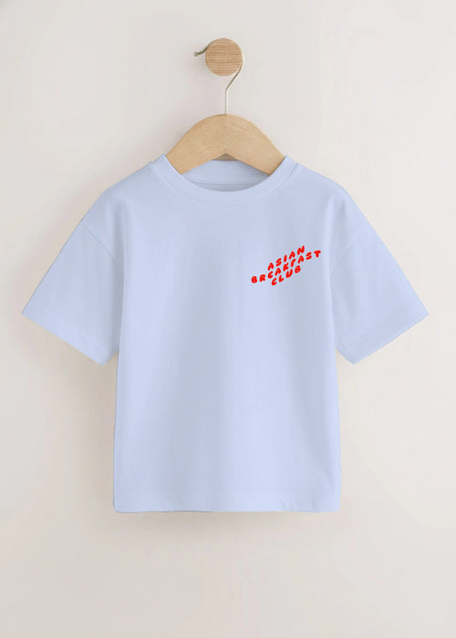 Blue kids t-shirt with asian breakfast club and buns print